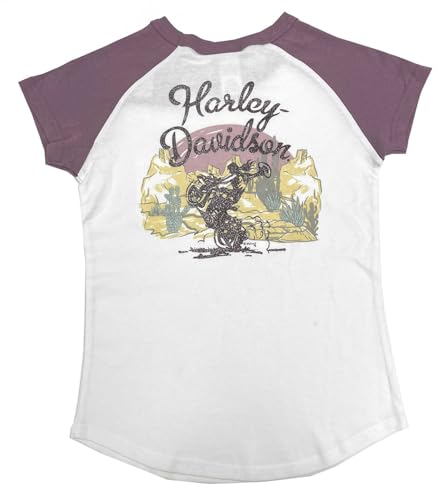 Harley-Davidson Big Girls' Bar & Shield Short Sleeve Pocket Tee – White/Purple2