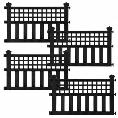 Image of Taylor & Brown Pack of 4 Plastic Fence Panels Garden Path Lawn Edging Flower Plant Border Landscape Decorative Versatile Panels, 4 Panels, Total Length 240cm, Black