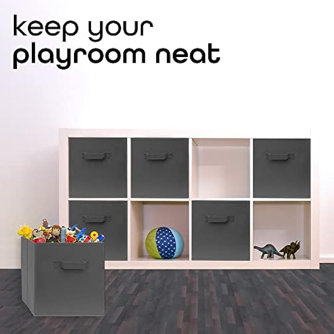Pomatree 12x12x12 Inch Storage Cubes - 6 Pack - Fabric Cube Storage Bins | Dual Handles, Foldable | Home, Kids Room, Closet and Storage Basket Bin Organizers (Dark Grey)