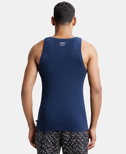 Image of Jockey US26 Men Super Combed Cotton Rib Square Neck Gym Vest - White