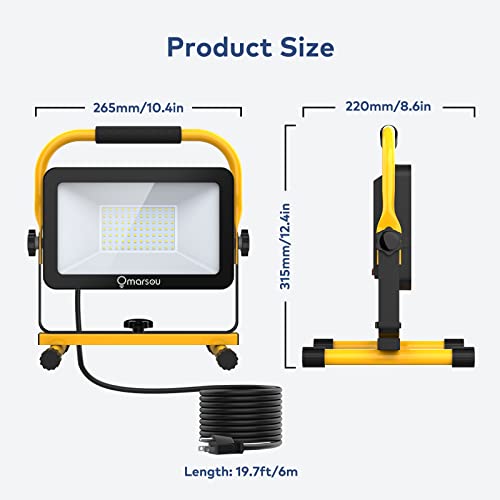 Led Work Light 80W 8000Lm 19.7Ft Power Cord, Omarsou Garage Lamp Work Flood Light With Stand, Ip65 Waterproof, 5000K Daylight Outdoor Portable Job Site Lighting For Workshop Garage Construction Site #TOP5