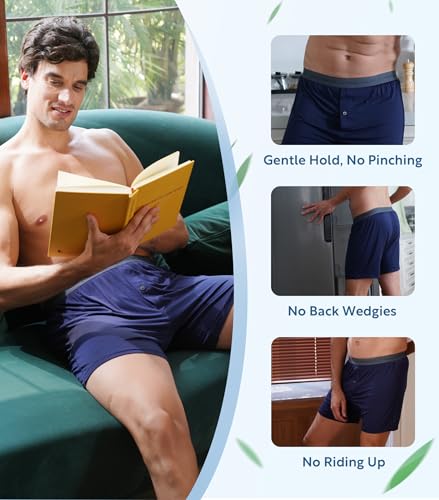 Image of DAVID ARCHY Men's Bamboo Rayon Boxers Breathable Cooling Mens Boxer Shorts with Button Fly Relaxed Fit Underwear 3 /4 /5 Pack