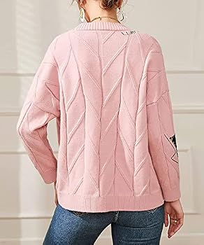 Yoeasy Women's V Neck Knit Cardigan - Long Sleeve Embroidery Drop Shoulder Button Sweater