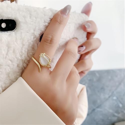 Opal Tulip Flower Open Ring,Flower Jewelry,Copper Chalcedony Opal Ring(Adjustable Ring)3