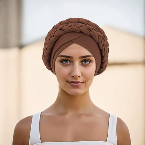 Image of DRESHOW African Women Turban Caps Cotton Beanie Twist Headscarf Pre-Tied Double Twisted Braids Wrap Hat Chemo Cancer Cap