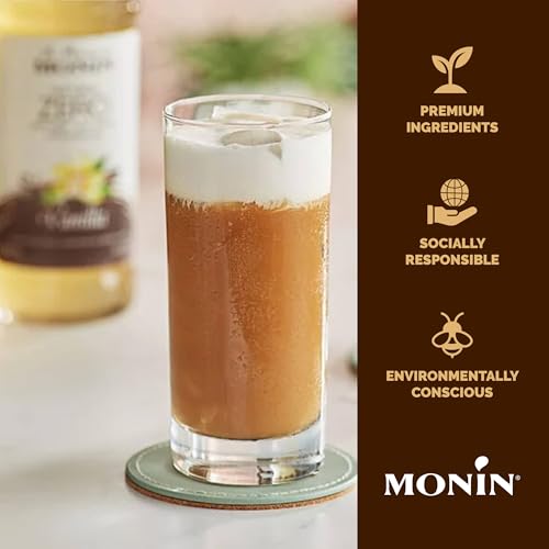 Monin - French Vanilla Syrup with Monin BPA Free Pump, Boxed, Versatile Flavor, Natural Flavors, Great for Coffees, Cocktails, Shakes, and Kids Drinks, Non-GMO, Gluten-Free (1 Liter)
