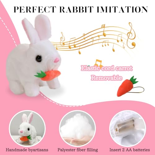 Mizijia Bunny Pal,Bunny Pal Hase, Bunny Mein Realistisches Kaninchen, Interaktives Elektronisches Haustier Plüschhasenspielzeug, Kann Gehen und Sprechen, Ostergeschenke Kinder(Weiß)