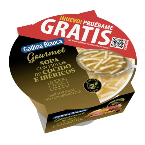 Gallina Blanca Gourmet Sopa con Fideos de Cocido e Ibéricos | 100% Natural, sin conservantes, Calentar 2 minutos