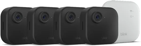 Blink Outdoor 4 XR – two-year battery wireless camera with 4x security coverage, 1000 ft open-air range or 400 ft with typical use — 4 camera system.