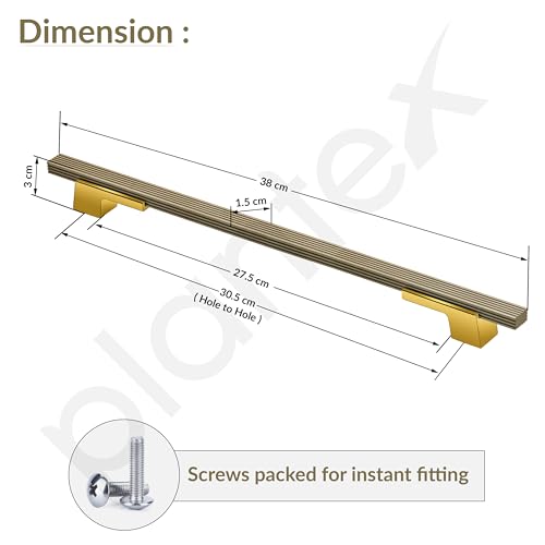 Image of Plantex Cabinet Handle /Kitchen Cabinet Door Handle /Wardrobe /288 mm Cupboard Handle /Door Pull-Push Handle for Home /Office - Pack of 2 (Brass Antique & Gold)