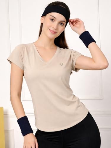 Image of UZARUS Women's V-Neck Regular Fit Gym T-Shirt Soft, Lightweight & Quick-Dry Fabric Activewear Top for Workout, Yoga, Running, Exercise, Casual