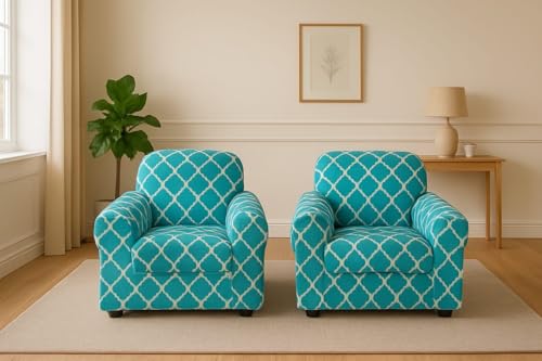 Image of Gurnoor Sofa Cover One 3 Seater and Two 1 Seater Fully Covered Universal 5 Seater for Living Room Non-Slip Sticky Elastic Stretchable Couch Sofa Set Slipcover Protector(Green-Darbar)