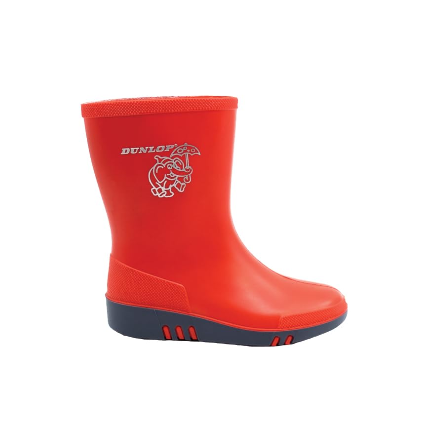 Image of Dunlop Unisex Kids' Kinder Gummistiefel Acifort Mini Unlined Rubber Boots Half Shaft Boots & Bootees, Red (Schwarz-silber), 7.5 UK Child