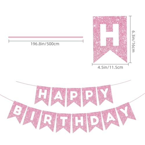 Image of Hooqict Happy Birthday Banner Pink Birthday Decorations for Girls Women 1st 2nd 3rd 13th 21th 30th Pink Party Banner Garland Sign Party Supplies Wall Porch Door Hanging Decor