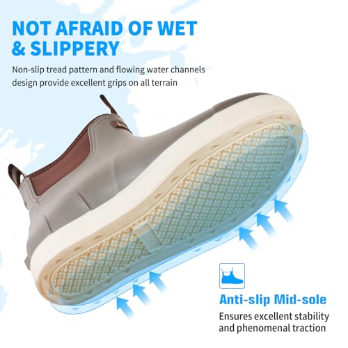 Image of Mens Deck Boots, Saltwater Fishing Booties Rubber Waterproof Ankle Rain Boots, High-performance Footwear Chelsea Boots for Gardening Fishing Boating Camping Sailing