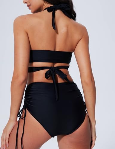 SUUKSESS Womens High Waisted Bikini Sets Tummy Control Drawstring Tie Knot Swimsuit2