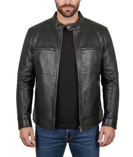 Image of Vintage Cafe Racer Leather Jacket Men Retro Motorcycle Racing Jacket