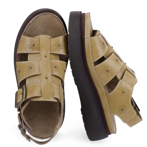 Image of Platform Sandals for Women Chunky Ankle Buckle Casual Open Toe Comfortable Flower Decoration Fisherman Sandals