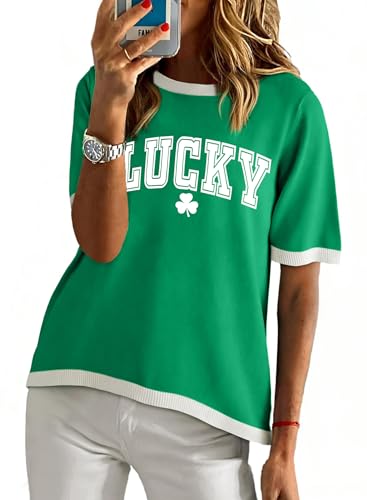 VVNTY St Patricks Day T Shirts Women Lucky Shamrock Shirt Ladies Funny Irish Short Sleeve Top (Green1 XL)