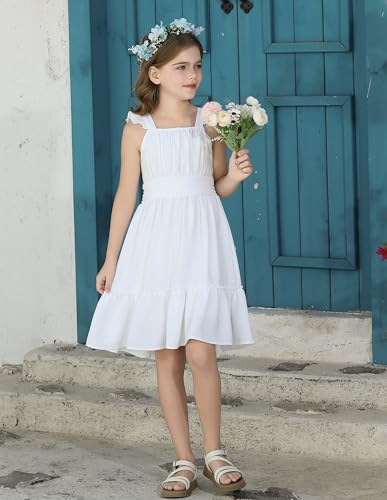 Girls Floral Dress Tie Back Flutter Sleeves Dresses Summer Casual A-Line Dress for 5-12Y4