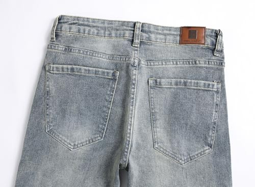 Men's Slim Fit Skinny Stretch Ripped Jeans,Distressed Straight Leg Fashion High Flex Waist Trousers3