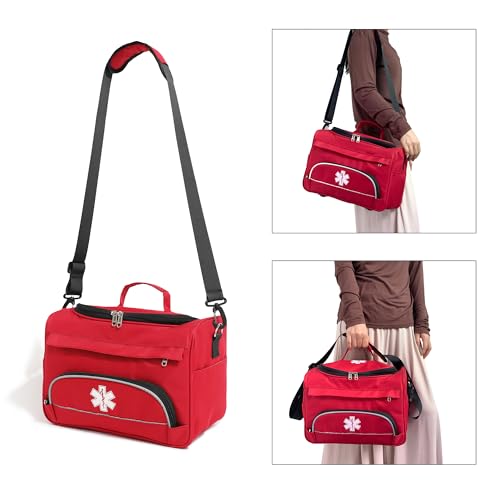 Image of Empty Red First Responder Bag On Call Trauma Bag EMT First Aid Carrier for Paramedics and Emergency Medical Supplies Kit (Red)