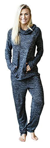 Hello Mello Carefree Threads Womens Loungewear Pants With Pockets and Adjustable Elastic Waistband, Matching Drawstring Bag- Black Large 12-14