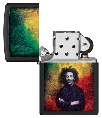 Image of Zippo Black Light Bob Marley Design Black Matte Pocket Fuel Refillable Windproof Lighter, BIS Certified