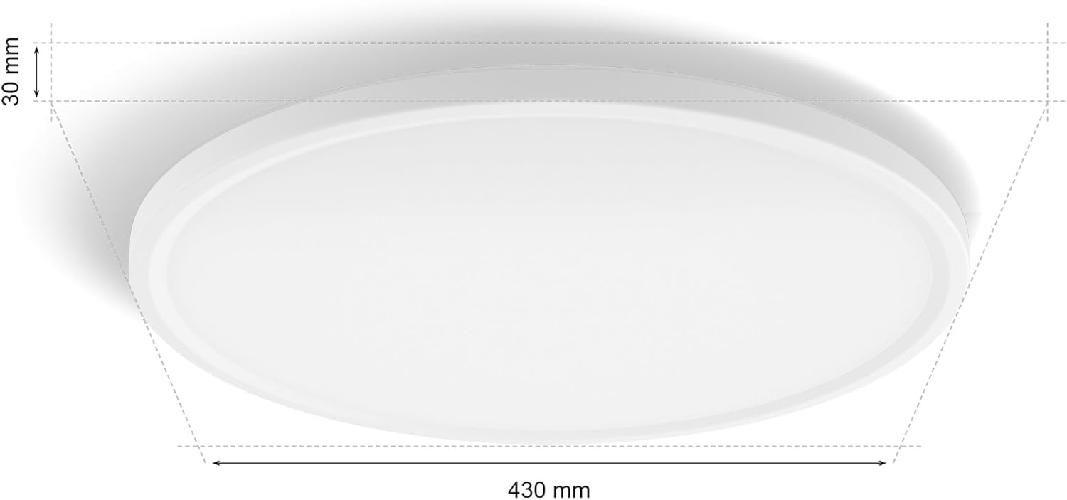 Philips Hue Devote Smart LED Panel Light, Ambiente blanco y de color, redondo 43 cm, 23 W, 2900 lúmenes, marco blanco para iluminación interior del hogar, techo, salón, cocina, pasillo