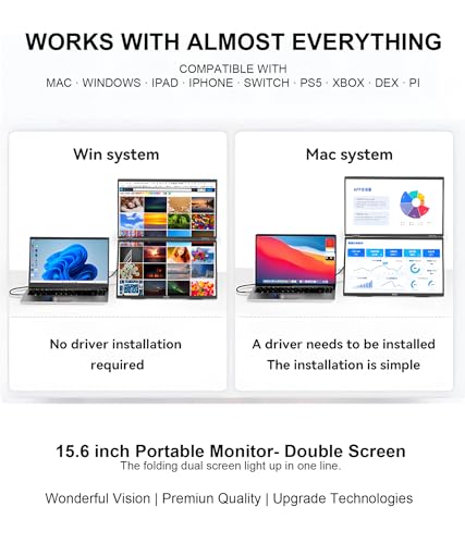 Image of LB D16 Portable Dual Monitor 15.6 Inch 1080P FHD IPS Stacked Double Screen USB-C Mini HDMI Dual Display with Gravity Sensor HDR for Coding Stock Trading Office