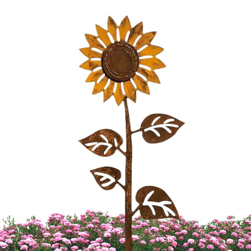 Qikam Metall Gartendekoration - Sonnenblumen Gartenstäbe Frühlingsdekoration | Deko Vintage Rostige Stäbe Für Wege Vorgarten Blumenbeet Balkon Terrasse Garten Zaunlinie Rasen Poolbereich
