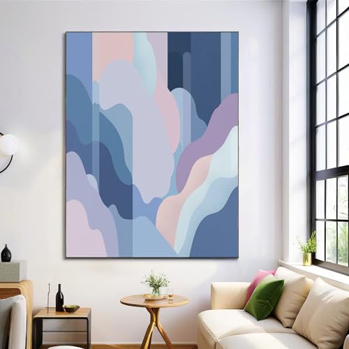 Peinture géométrie des ondes pour raviver un mur blanc, grand tableau abstrait 80x120cm