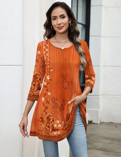 Zeagoo Women Tops 3/4 Sleeve Dressy Plus Size Casual Tunics to Wear with Leggings Swing Flare T-Shirt Loose Blouses2