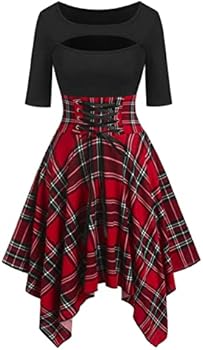 Women Vintage Off The Shoulder Tee and Lace Up Plaid Crisscross Suspender  Dress Set Asymmetric Two Piece Overalls Dress Women Casual Vintage Dress,  Red-a, XL : Amazon.ie