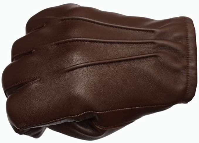 Men's Genuine Sheep Leather Driving Gloves Brown Small