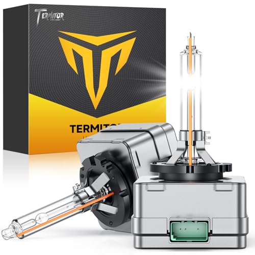 Termitor D3S Xenon HID Headlights Bulbs, 500% Super Brightness, 6000K 35W Cool White High/Low Beam, Replacement 66340 42403 42302, IP68 with Metal Base, Tail Light Assemblies, Plug N Play, Pack of 2