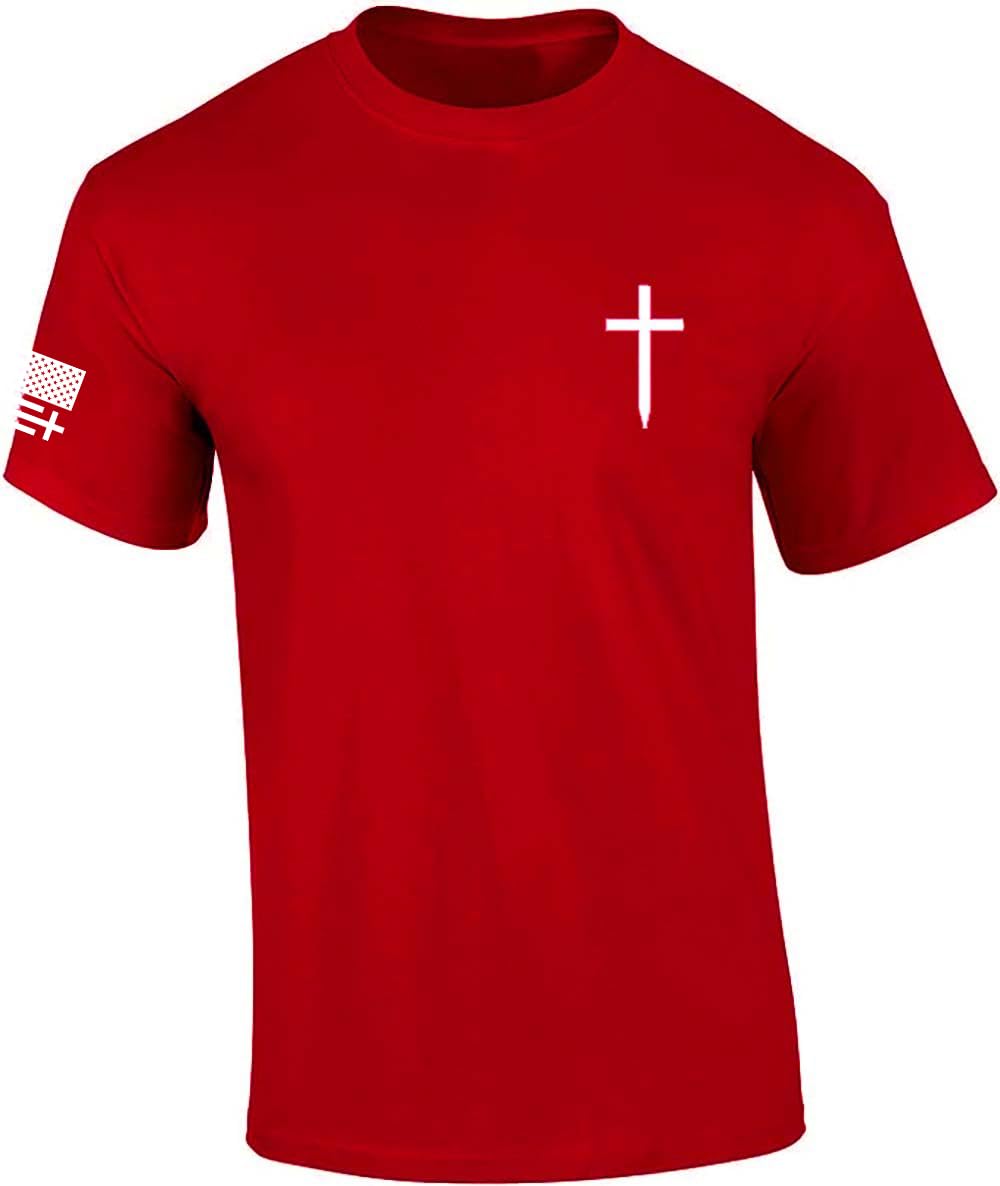 Mens Christian Shirt Faith Cross Crest American Flag Sleeve T-Shirt Graphic Tee