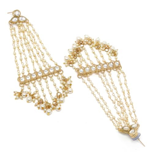 Image of Karatcart Gold Plated Pearl Chain Kundan Drop Earrings for Women