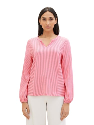 TOM TAILOR Damen Basic Bluse mit Streifen, 35242 - Pink Thin Stripe, XL – Ansicht 1