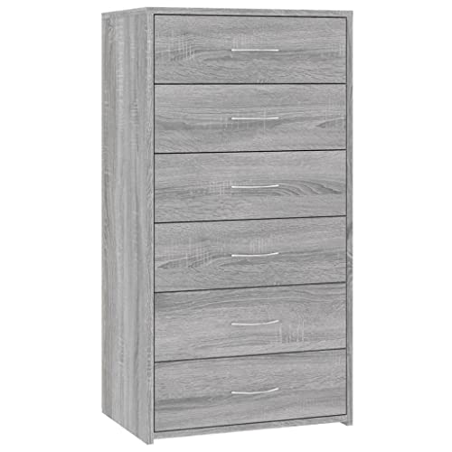 vidaXL Aparador con 6 Cajones Armario Auxiliar Alacena Mesa Consola Entrada Pasillo Vestíbulo Recibidor Mueble Contrachapado Gris Sonoma 50x34x96 cm