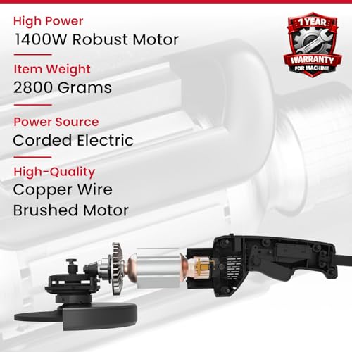 Image of Kress KU721 1400W 125mm Angle Grinder | Compact 5-Inch Grinder with 10,000 RPM Speed, Soft Grip, Steel Gears & External Brush System | Lightweight Tool for Cutting, Grinding & Polishing