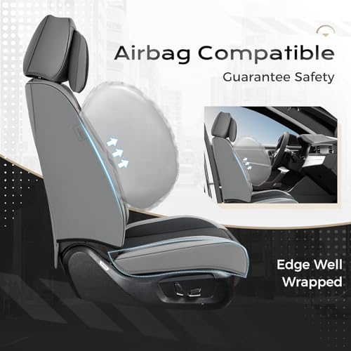 Image of Coverado Seat Covers, Car Seat Covers Front Seats, Car Seat Cover, Car Seat Protector Waterproof, Seat Cushion Nappa Leather with Head Pillow, Carseat Cover Universal Fit for Most Cars (Gray&Black)