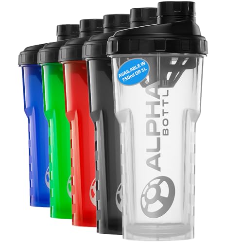 Alpha Designs Protein Shaker Bottle 750ml - 0.75L Heavy Duty Gym Bottle for Protein Shakes - Leakproof Screw Cap - Clear