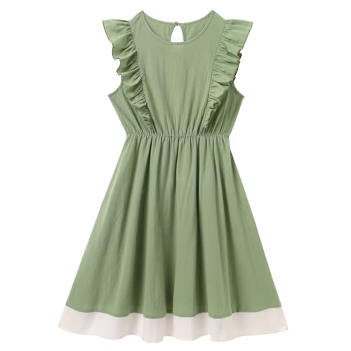 AWIBMK Mommy and Me Color Contrast Flutter Sleeve Ruffle Dress Summer Elastic Waist Casual Mom Daughter Matching Outfits3