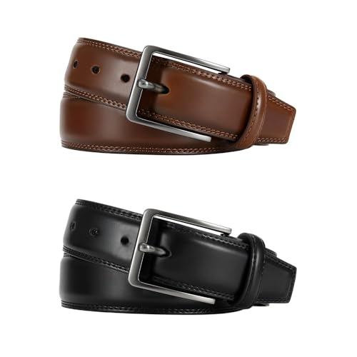 Men's Leather Dress Belt 2Pack, Handmade, Genuine Leather, Fashion & Classic Designs for Work Business and Casual2