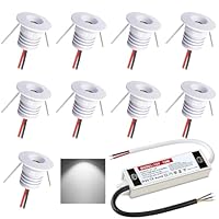 URing Set van 9 mini-led-spots, 12 V, 1 W, 12 V, IP65, warmwit, doe-het-zelf verlichting, voor keuken, trap, kast, hal, badkamer