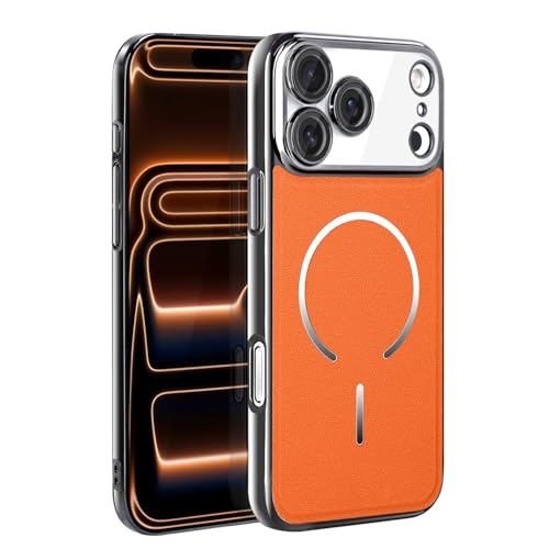Étui en cuir véritable pour iPhone 17 Pro orange élégant coque rigide