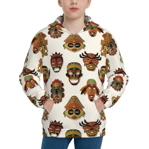 Tribal Mask Kids Pullover Hoodies Boys Sweatshirts Girls Athletic Clothes with Pocket