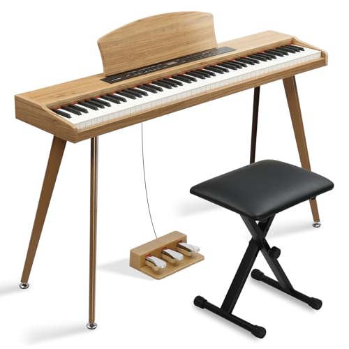 Ktaxon 88 Key Keyboard Piano Set, Full Size Digital Piano with Multi-Adjustable Height Bench, Powerful Functional Panel, Professional 3 Pedal Unit and Dual Mode Connectivity for Beginner(Wood)