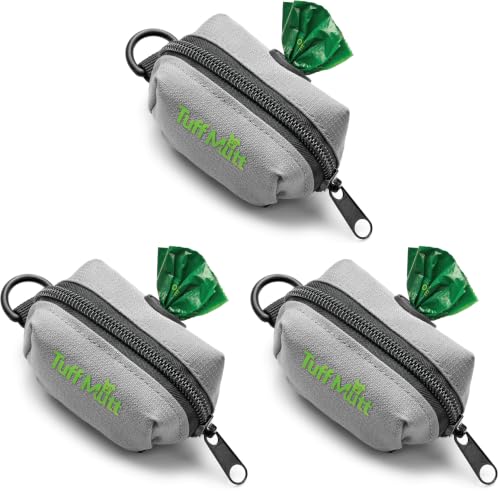Image of Tuff Mutt Dog Poop Bag Holder with Velcro Attachment - Durable Fabric Poop Bag Dispenser for Leashes - Includes Starter Roll for Easy Cleanup (Pack of 3)